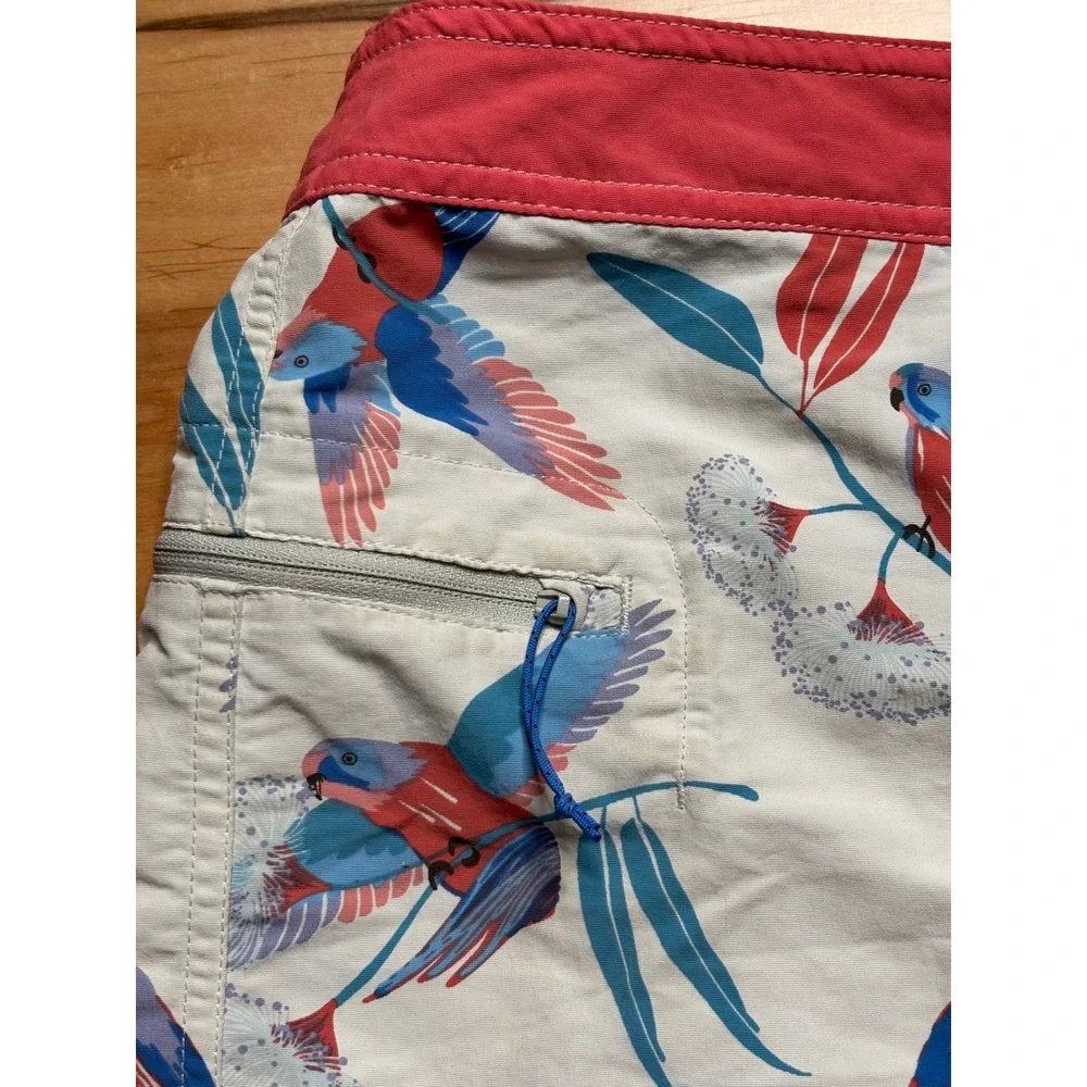 Patagonia Board Shorts Mens 36‎ White Bird Print Recycled Nylon Swim Trunks
